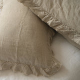 Home Lab - French Flax Linen Ruffle Edge Pillowcase Pair - Natural Oat