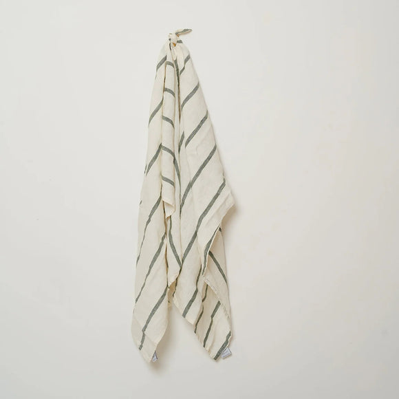 Home Lab - Linen Tea Towel - Set 2 Lichen Stripe