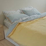 Home Lab - 100% Stonewashed Cotton Duvet Set- Butter/Sky Reversible