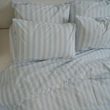 Home Lab - 100% Stonewashed Cotton Duvet Set- Sky Blue Stripe