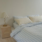 Home Lab - 100% Stonewashed Cotton Duvet Set- Sky Blue Stripe