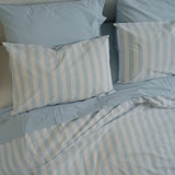 Home Lab - 100% Stonewashed Cotton Duvet Set- Sky Blue Stripe