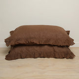 Home Lab - French Flax Linen Ruffle Edge Pillowcase Pair - Mocha