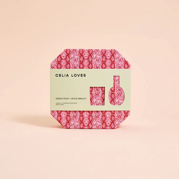 Celia Loves - Green Pear & Spice Medley - Candle & Room Spray Duo Set