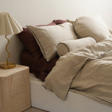 Home Lab - French Flax Linen - Piped Duvet Set - Natural Oat - King