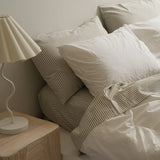 Home Lab -100% Stonewashed Cotton Sheet Set- Olive Stripe