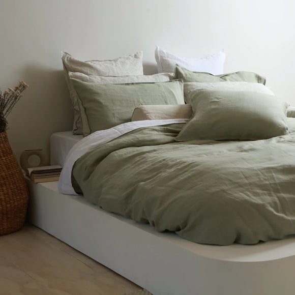 Home Lab - French Flax Linen Duvet Cover Set - Sage